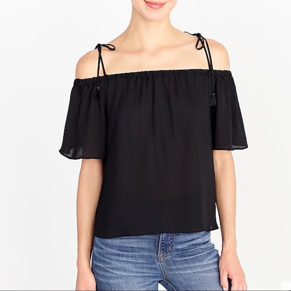 NWT J. Crew Black Tie Cold Shoulder Top